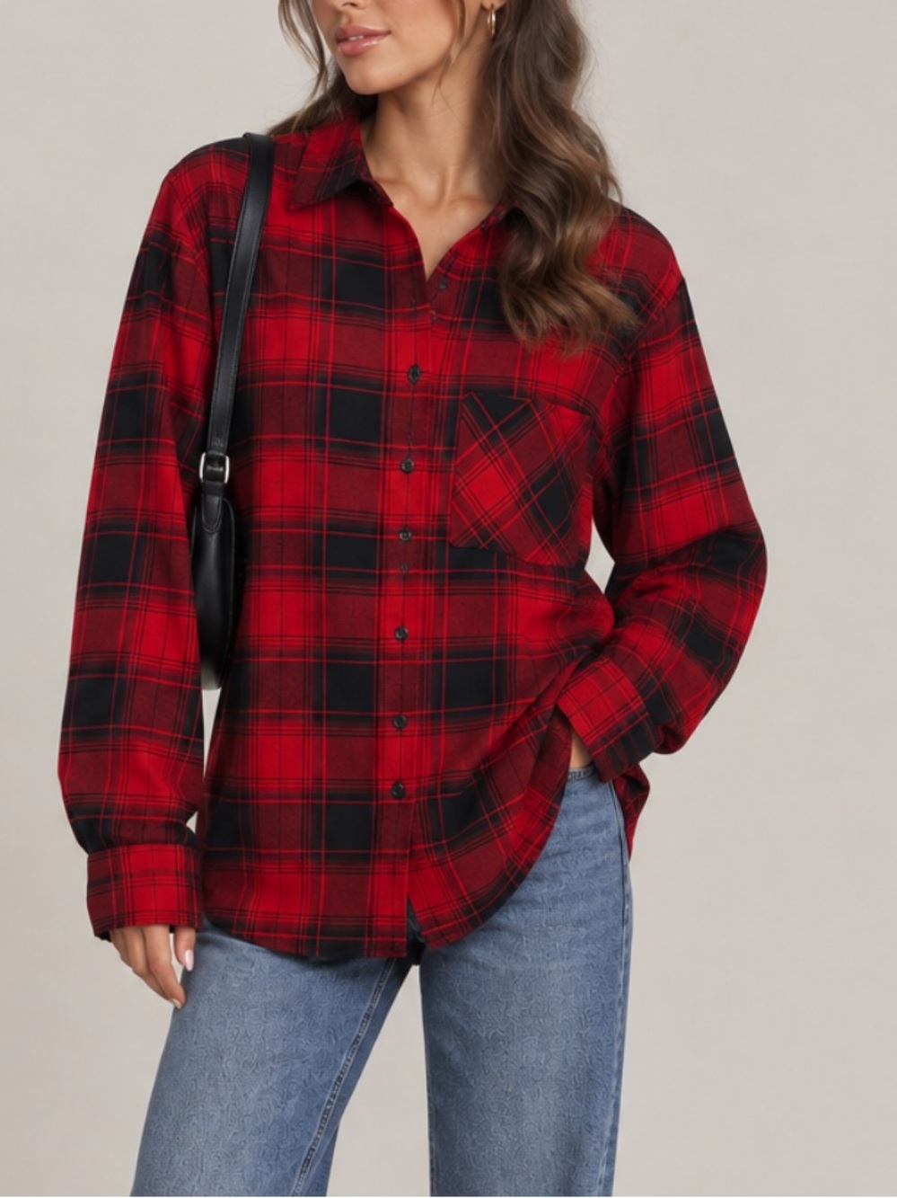 Red Plaid Flannel Button-Up